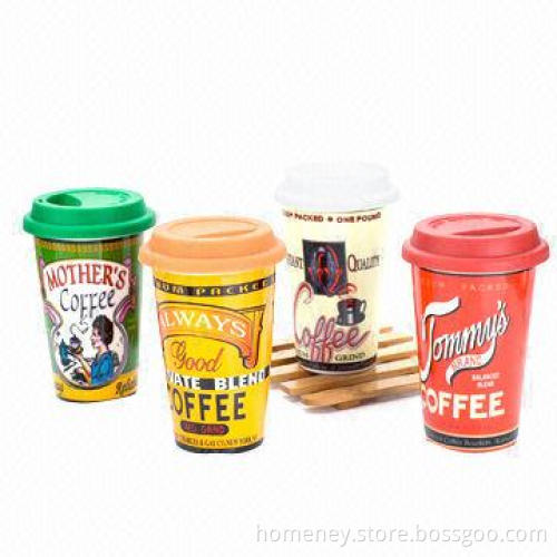 Porcelain Mugs with Silicone Lid/12oz Capacity, Customized Designs Accepted, Meets FDA/LFGB Standard